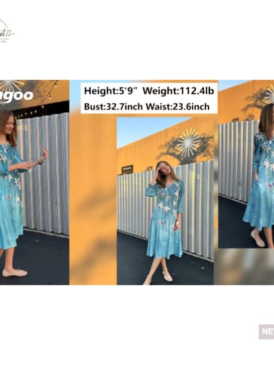 Floral Midi Dress with Pockets 3/4 Sleeve Casual Summer Women's - Picture 7 of 7